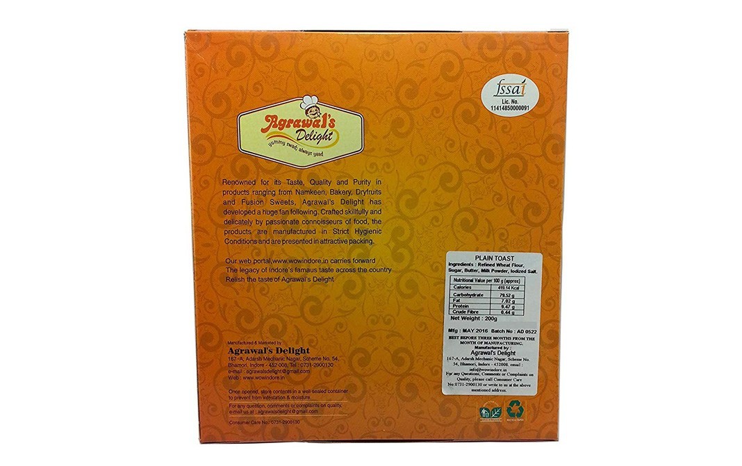 Agrawal's Delight Plain Toast    Box  400 grams